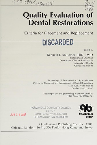 Quality evaluation of dental restorations