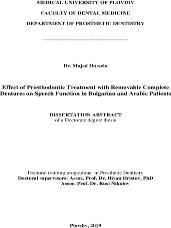 Effect of prosthodontic treatment with removable complete dentures on speech function in bulgarian and arabic patients