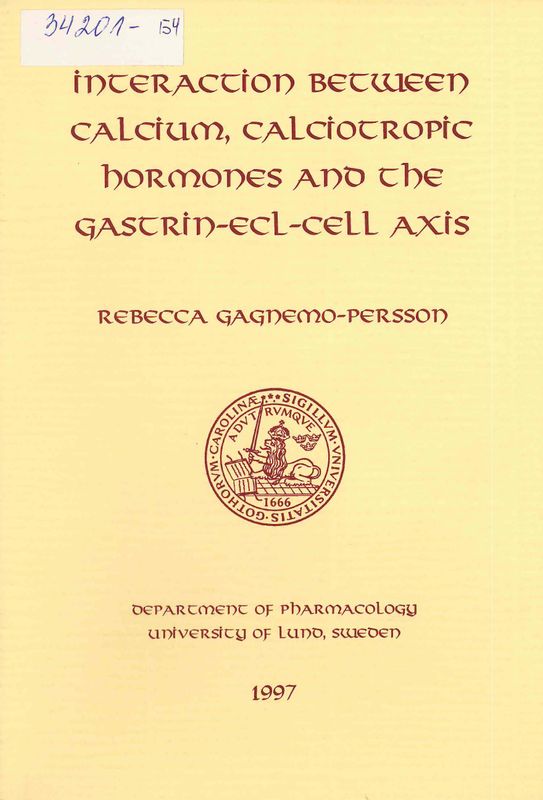Interaction between calcium, calciotropic hormones and the gastrin-ECL-cell axis