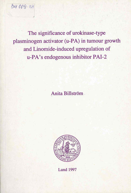 The significance of urokinase-type plasminogen activator /u-PA/ in tumor growth and Linomide-induced upregulation of u-PA's endogenous inhibitor PAI-2