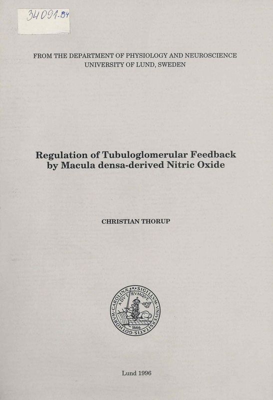 Regulation of tubuloglomerular feedback by macula densa-darived nitric oxide