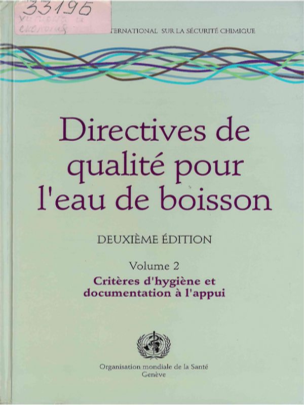Directives de qualite pour l`eau de boisson