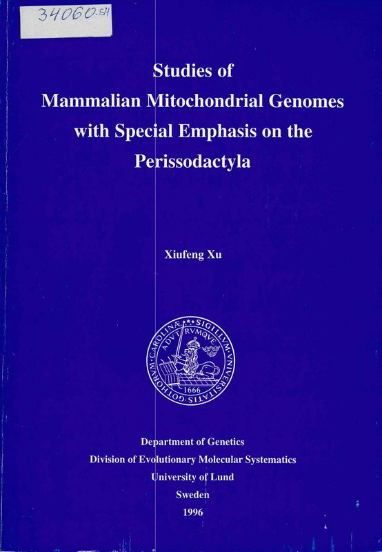 Studies of mammalian mitochondrial genomes with special emphasis on the perissodactyla