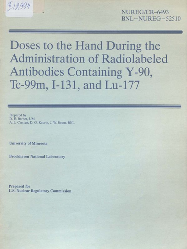 Doses to the hand during the administration of radiolabeled antibodies containing Y - 90, Tc - 99m, I - 131, and Lu - 177