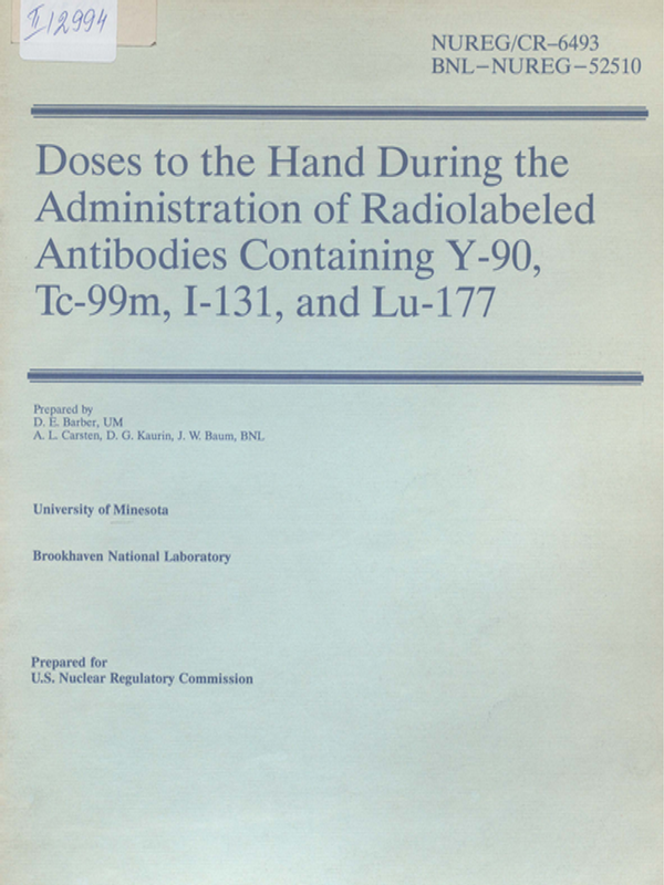 Doses to the hand during the administration of radiolabeled antibodies containing Y - 90, Tc - 99m, I - 131, and Lu - 177