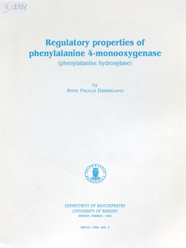 Regulatory Properties of Phenylalanine 4-monooxygenase (phenylalanine hydroxylase)