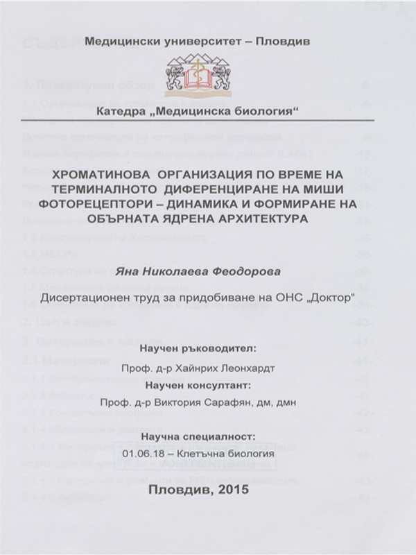 Хроматинова организация по време на терминалното диференциране на миши фоторецептори - динамика и формиране на обърната ядрена архитектура