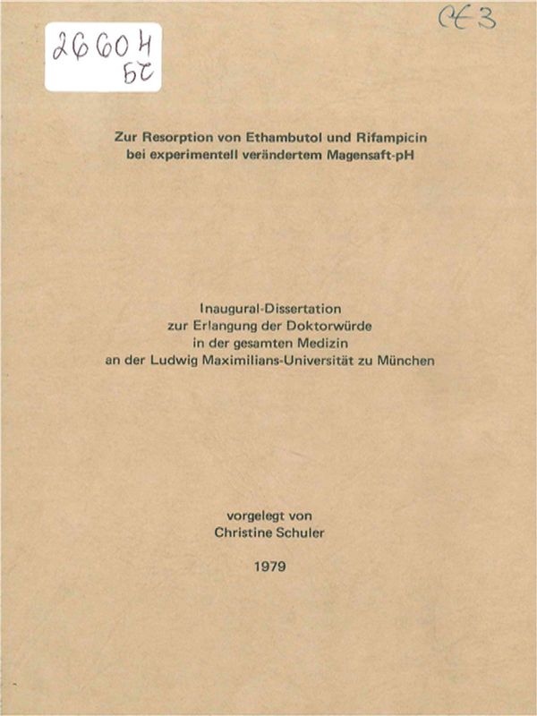 Zur Resorption von Ethambutol und Rifampicin bei experimentell verandertem Magensaft-pH