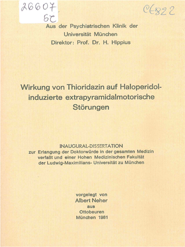 Wirkung von Thioridazin auf Haloperidol-induzierte extrapyramidalmotorische Storungen