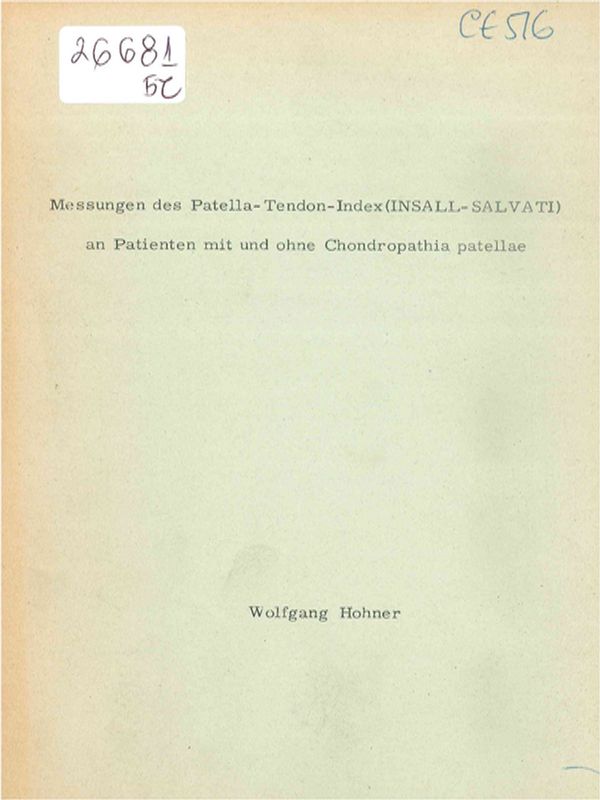 Messungen des Patella-Tendon-Index (INSALL-SALVATI) an Patienten mit und ohne Chondropathia patellae