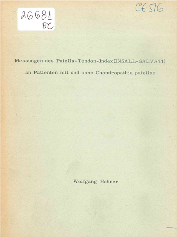 Messungen des Patella-Tendon-Index (INSALL-SALVATI) an Patienten mit und ohne Chondropathia patellae