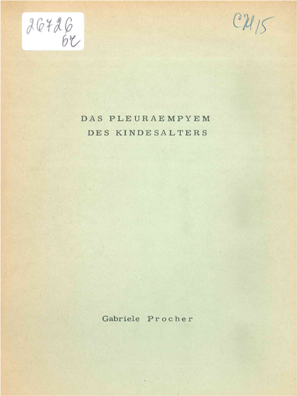 Das Pleuraempyem des Kindesalters