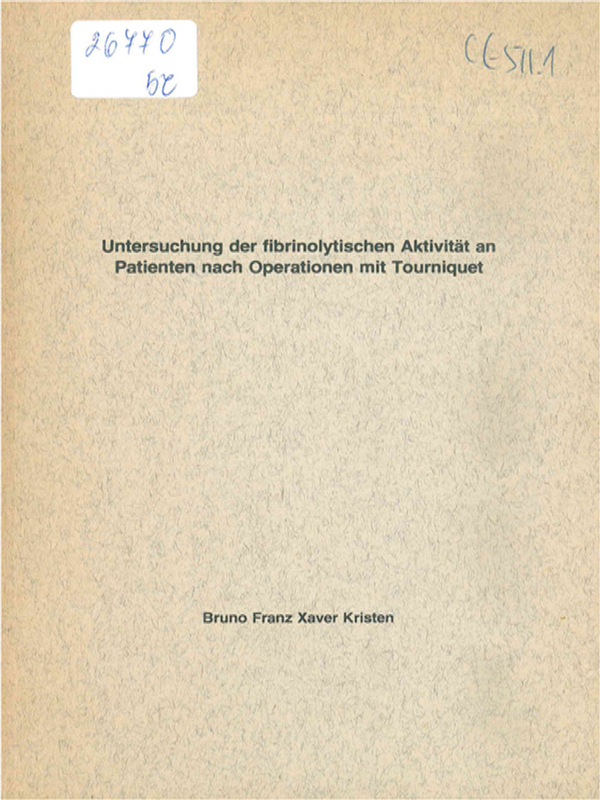 Untersuchung der fibrinolytischen Aktivitat an Patienten nach Operationen mit Tourniquet