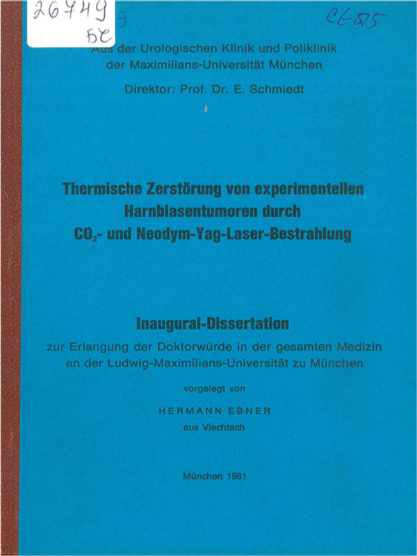Thermische Zerstorung von experimentellen Harnblasentumoren durch CO2- und Neodym-Yag-Laser-Bestrahlung