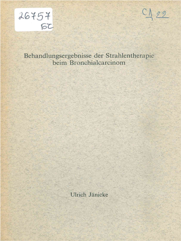 Behandlungsergebnisse der Strahlentherapie beim Bronchialcarcinom