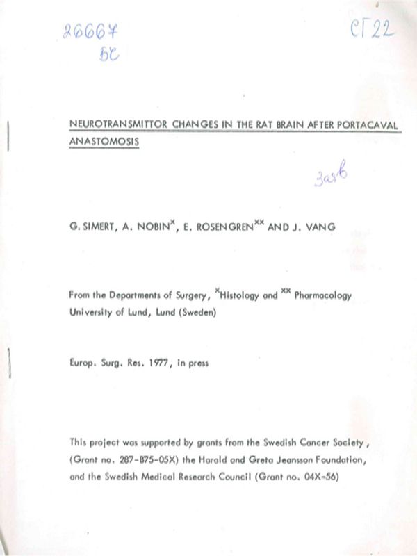 Neurotransmittor changes in the rat brain after portacaval anastomosis