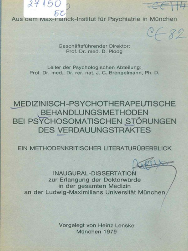 Medizinisch-psychotherapeutische Behandlungsmethoden bei psychosomatischen Storungen des Verdauungstraktes