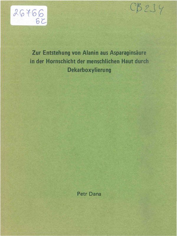 Zur Entstehung von Alanin aus Asparaginsaure in der Hornschicht der menschlichen Haut durch Dekarboxylierung