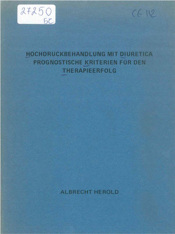 Hochdruckbehandlung mit diuretica prognostische Kriterien fur den Therapieerfolg