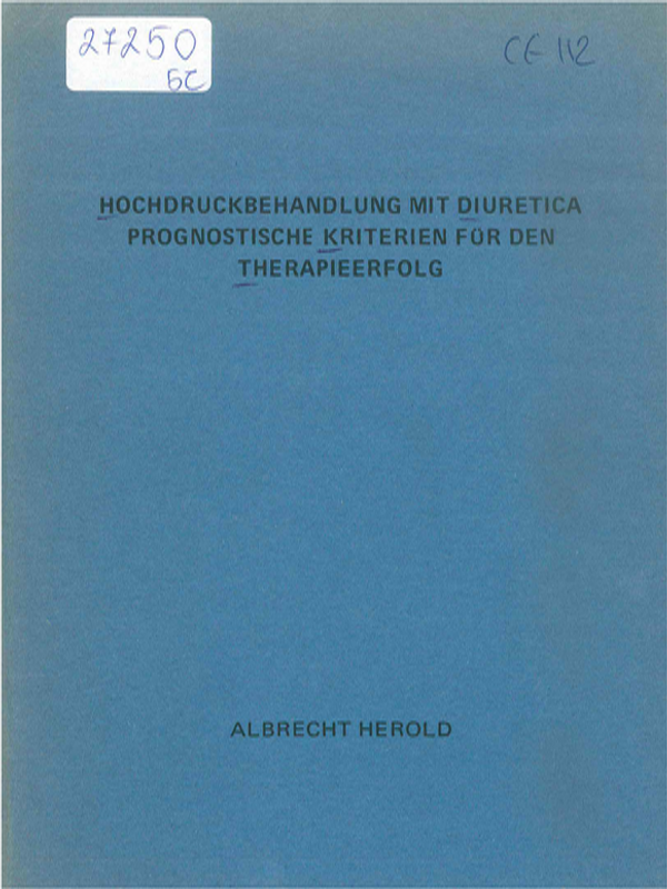 Hochdruckbehandlung mit diuretica prognostische Kriterien fur den Therapieerfolg
