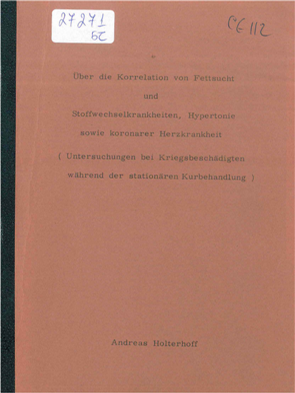 Uber die Korrelation von Fettsucht und Stoffwechselkrankheiten, Hypertonie sowie koronarer Herzkrankheit