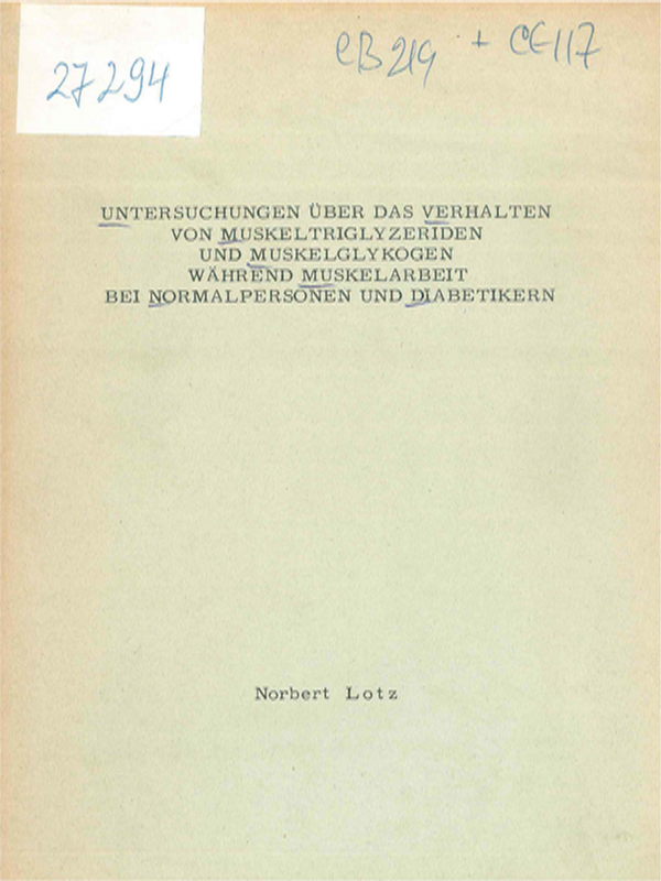 Untersuchungen uber das Verhalten von Muskeltriglyzeriden und Muskelglykogen wahrend Muskelarbeit bei Normalpersonen und Diabetikern