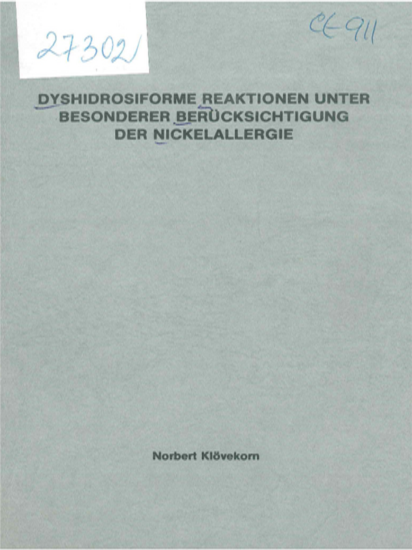 Dyshidroseforme Reaktionen unter besonderer Berucksichtigung der Nickelallergie