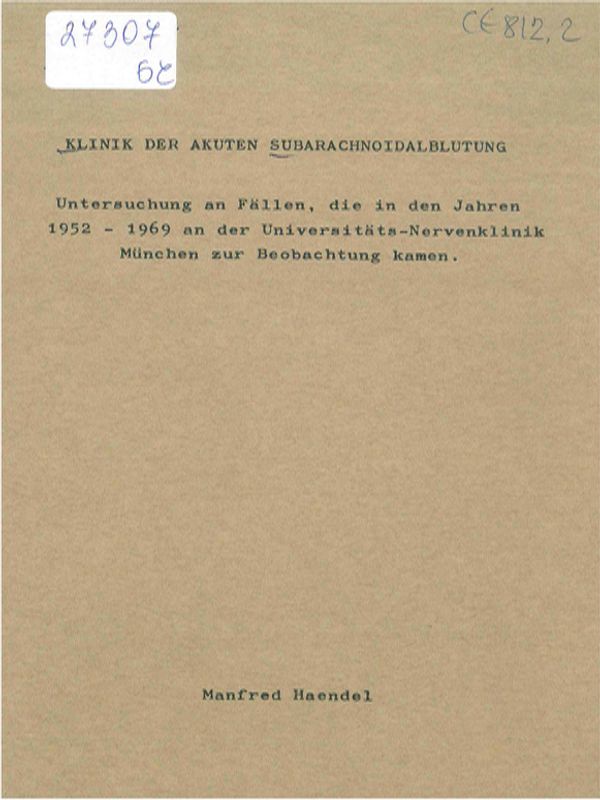 Klinik der akuten Subarachnoidalblutung