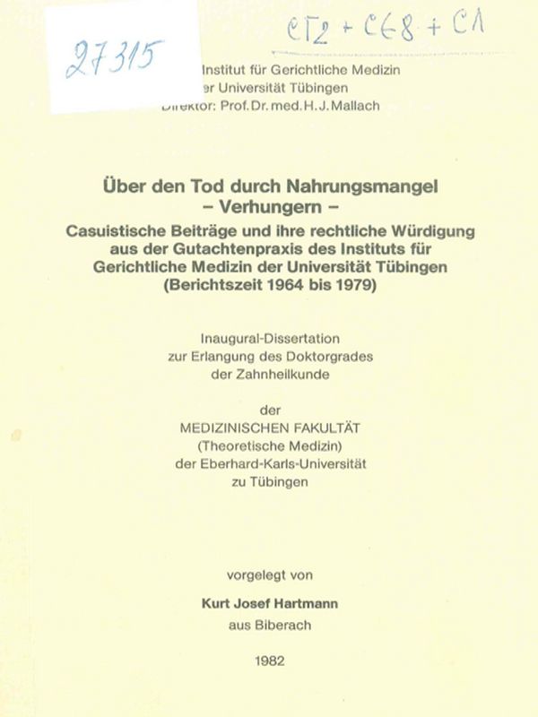 Uber den Tod durch Nahrungsmangel - Verhungern