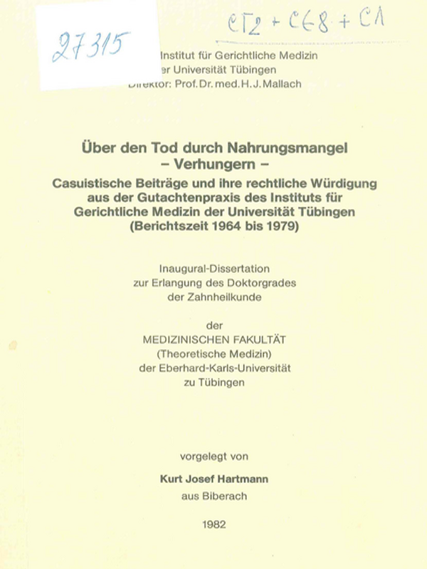 Uber den Tod durch Nahrungsmangel - Verhungern