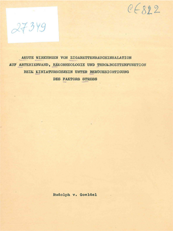Akute Wirkungen von Zigarettenrauchinhalation auf Arterienwand, Hamorheologie und Thrombozytenfunktion beim Miniaturschwein unter Berucksichtigung des Faktors Stress