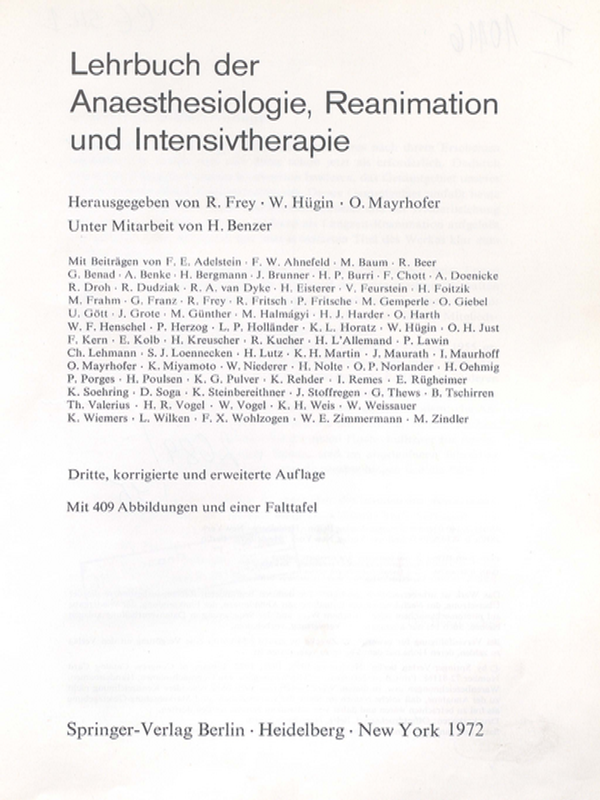 Lehrbuch der Anaesthesiologie, Reanimation und Intensivtherapie