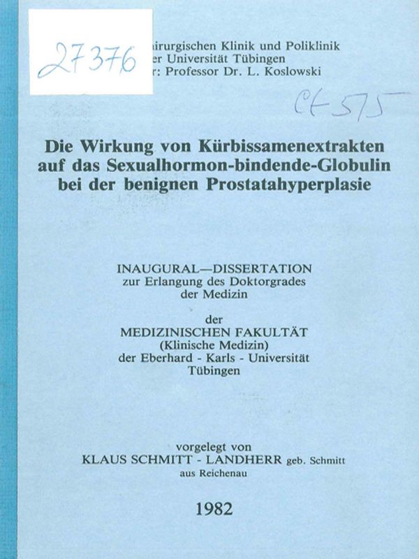 Die Wirkung von Kurbissamenextrakten auf das Sexualhormon-bindende-Globulin bei der benignen Prostatahyperplasie