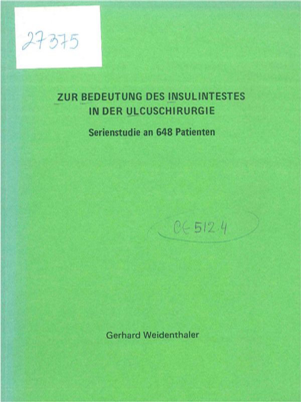 Zur Bedeutung des Insulintestes in der Ulcuschirurgie