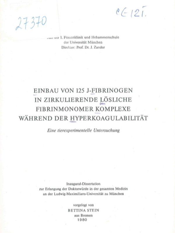 Einbau von 125 J-Fibrinogen in zirkulierende losliche fibrinmonomer Komplexe wahrend der Hyperkoagulabilitat