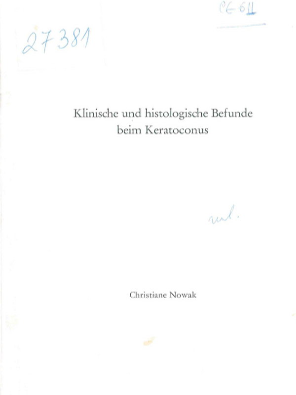 Klinische und histologische Befunde beim Keratoconus