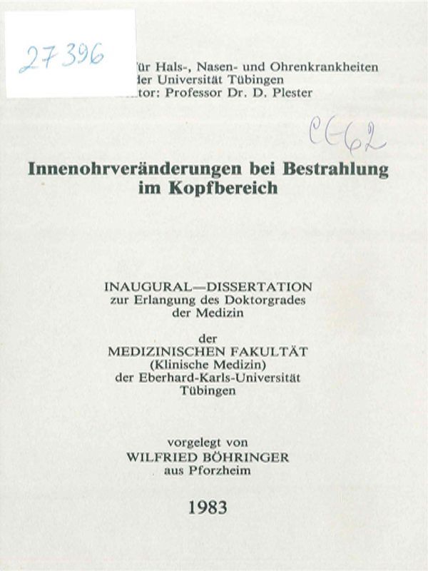 Innenohranveranderungen bei Bestrahlung im Kopfbereich