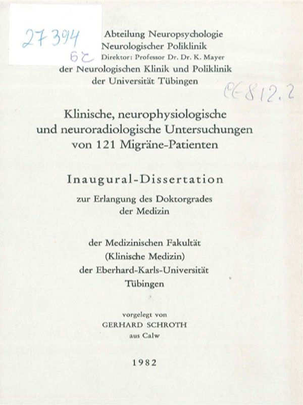 Klinische, neurophysiologische und neuroradiologische Untersuchungen von 121 Migrane-Patienten