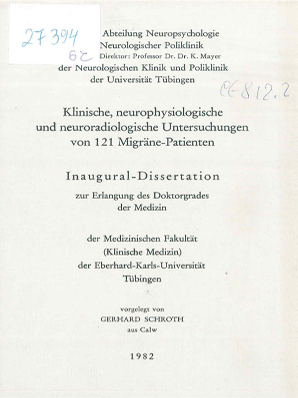 Klinische, neurophysiologische und neuroradiologische Untersuchungen von 121 Migrane-Patienten
