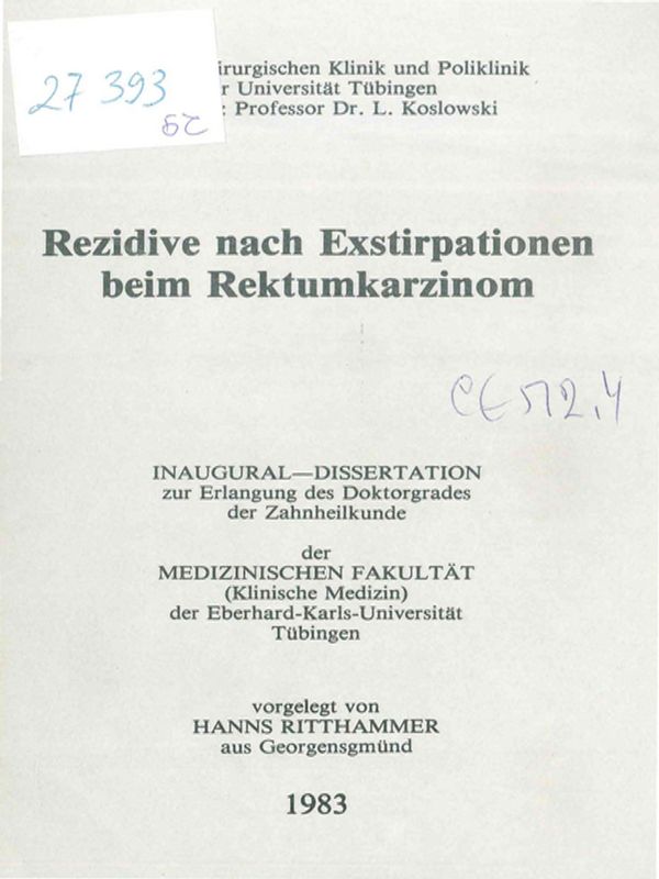 Rezidive nach Exstirpationen beim Rektumkarzinom