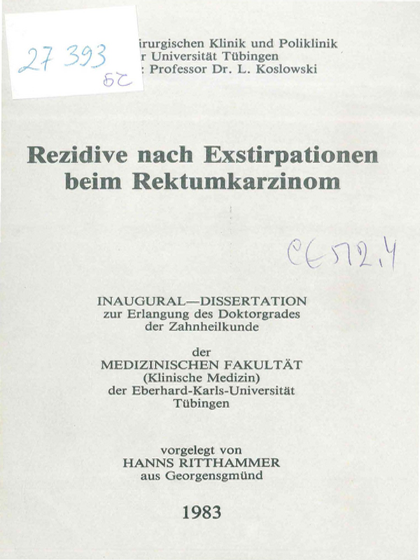 Rezidive nach Exstirpationen beim Rektumkarzinom