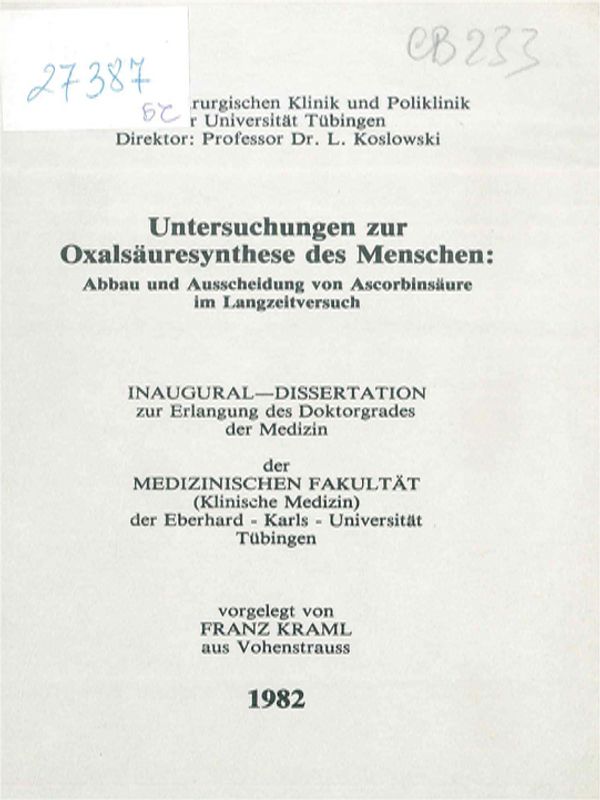 Untersuchungen zur Oxalsauresynthese des Menschen