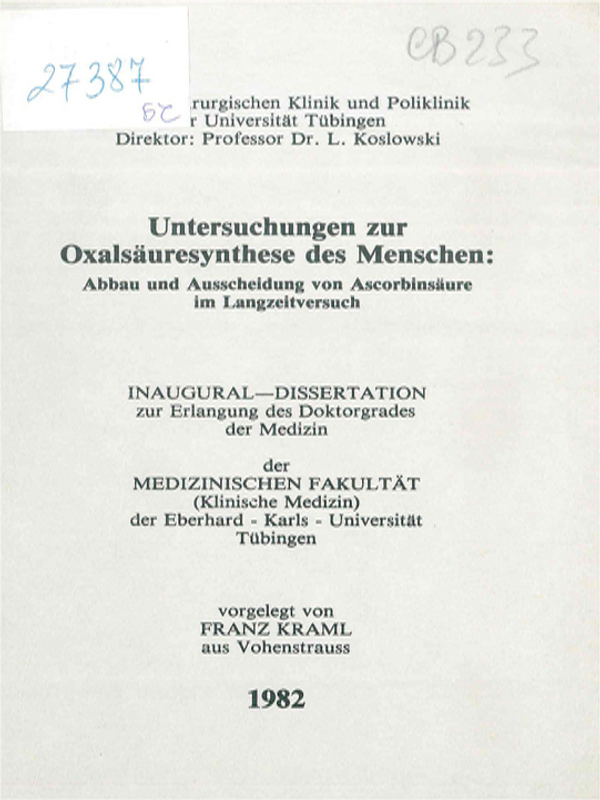 Untersuchungen zur Oxalsauresynthese des Menschen