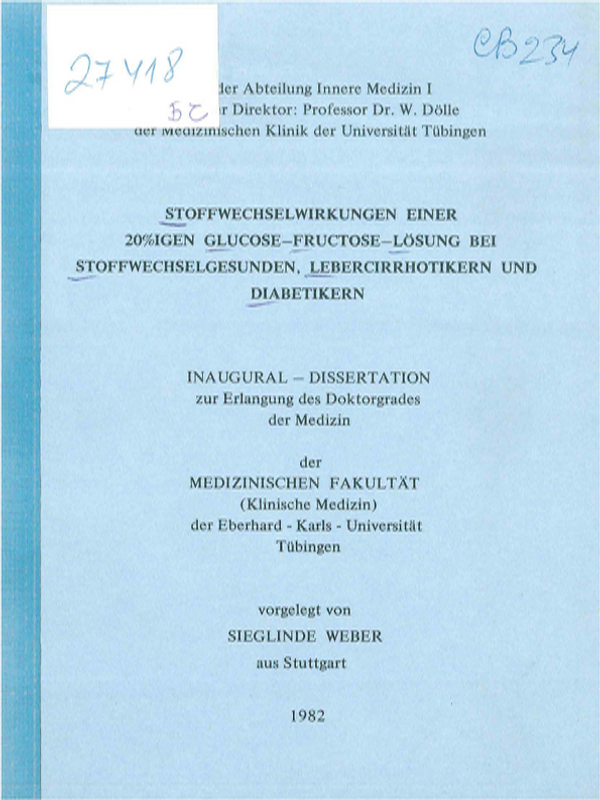 Stoffwechselwirkungen einer 20%igen Glucose-Fructose-Losung bei Stoffwechselgesunden, Lebercirrotikern und Diabetikern