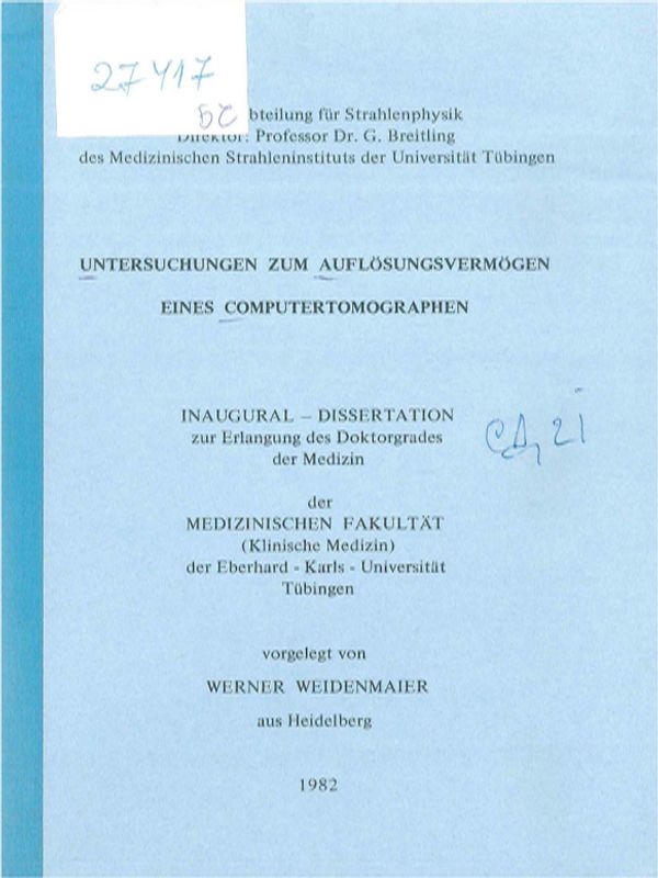 Untersuchungen zum Auflosungsvermogen eines Computertomographen