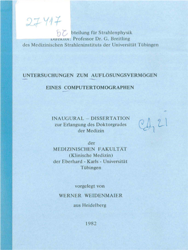 Untersuchungen zum Auflosungsvermogen eines Computertomographen