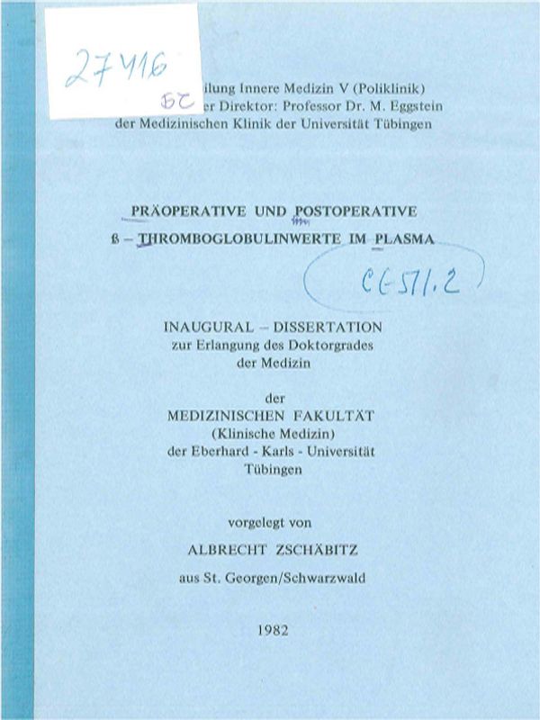 Praoperative und postoperative b-Thromboglobulinwerte im Plasma