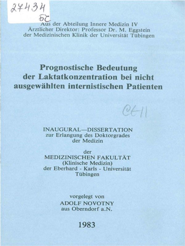 Prognostische Bedeutung der Laktatkonzentration bei nicht ausgewahlten internistischen Patienten