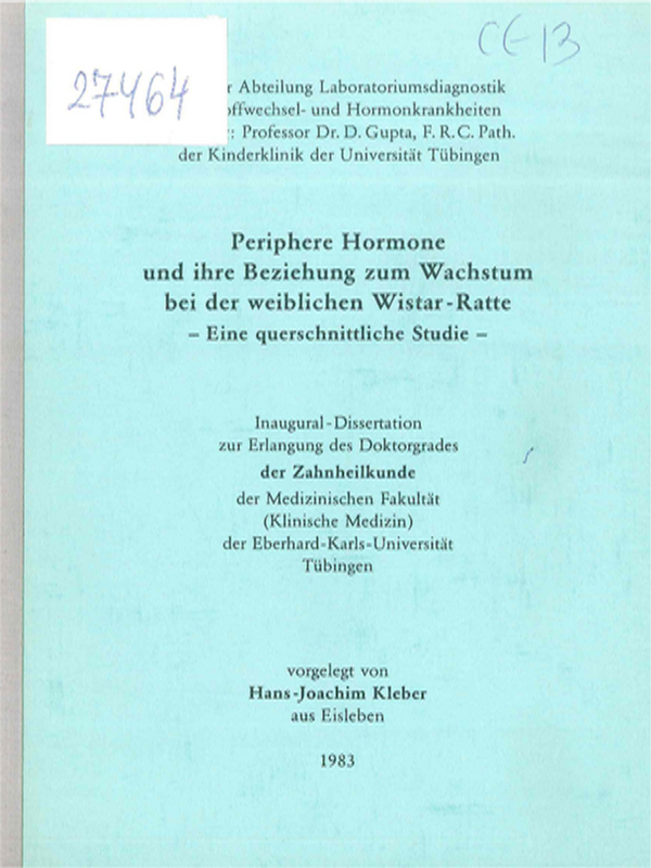 Periphere Hormone und ihre Beziehung zum Wachstum bei der weiblichen Wistar-Ratte - eine querschnittliche Studie