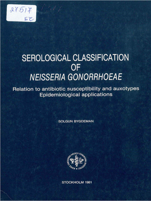 Serological classification of Neisseria gonorrhoeae